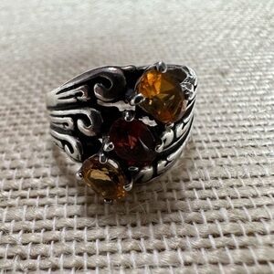 Vintage Citrine & garnet sterling silver ring size 7 3/4